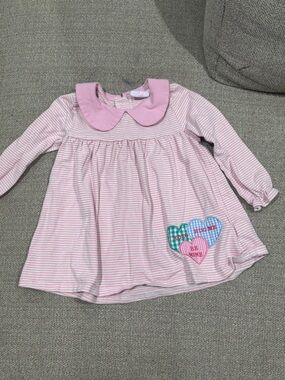 Pink Striped Long-Sleeve Kids Dress with Peter Pan Collar